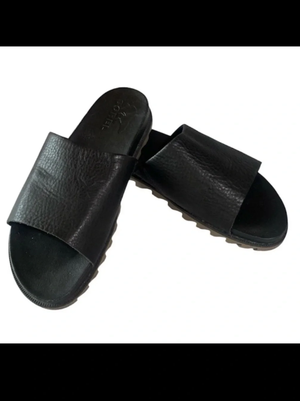 Sorel EUC!! Roaming Decon Black Pebble Leather Slide Sandals Women's US Size 7
